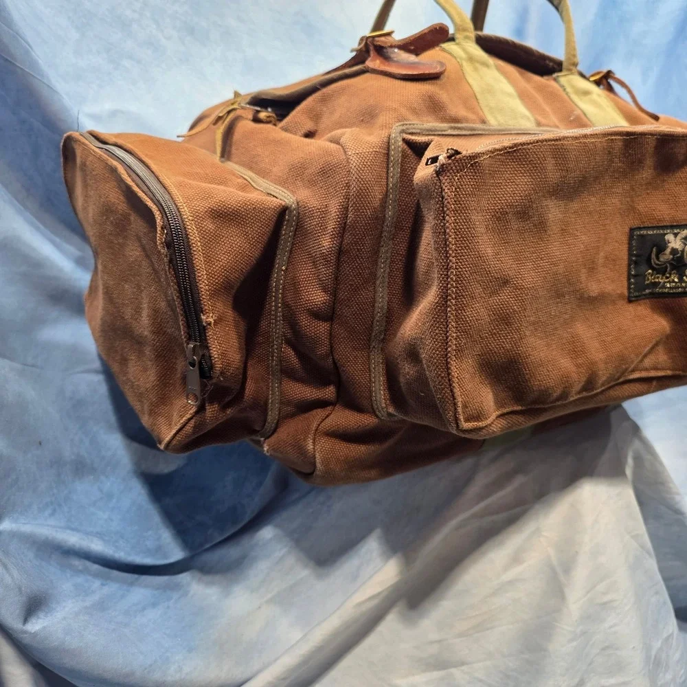 Vintage Black Sheep Canvas Duffel Bag Brown Buddy Schoellkopf Travel Luggage
